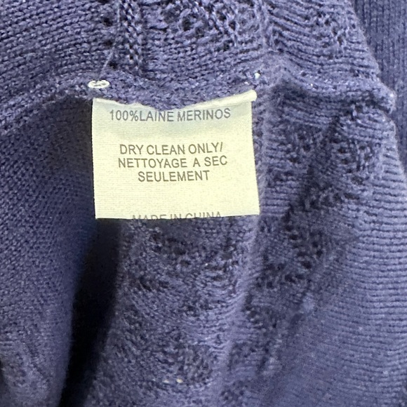 Trina Turk Sass Merino Wool Pointelle Fringe Trim Sweater Blue Small | L005 - Picture 6 of 12